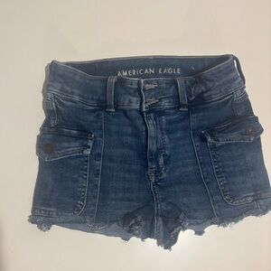 American Eagle Outfitters Blue Denim Cargo Cutoff Shorts